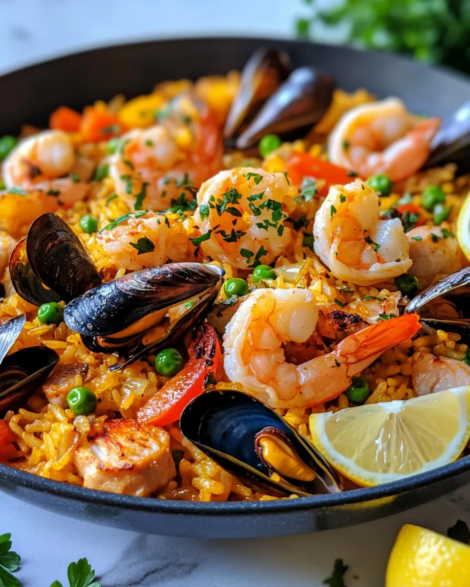 Easy Saffron Seafood Paella food shot