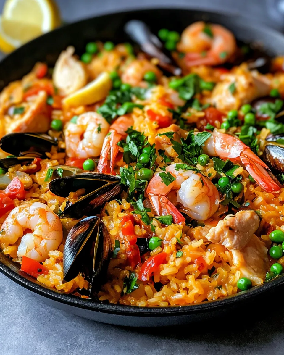 Delicious Saffron Seafood Paella plate image