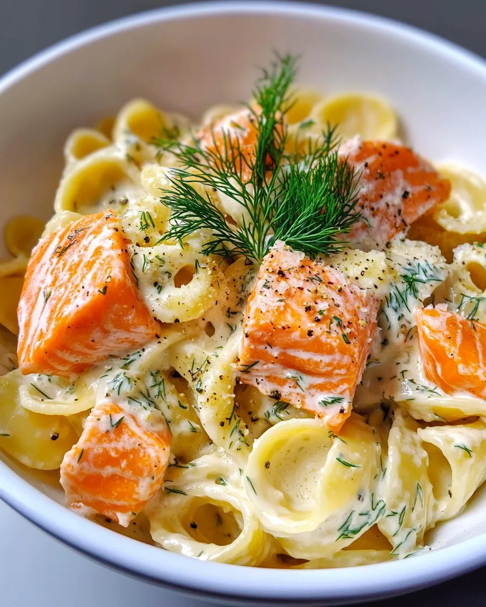 Delicious Salmon and Dill Cream Sauce Pasta dish photo