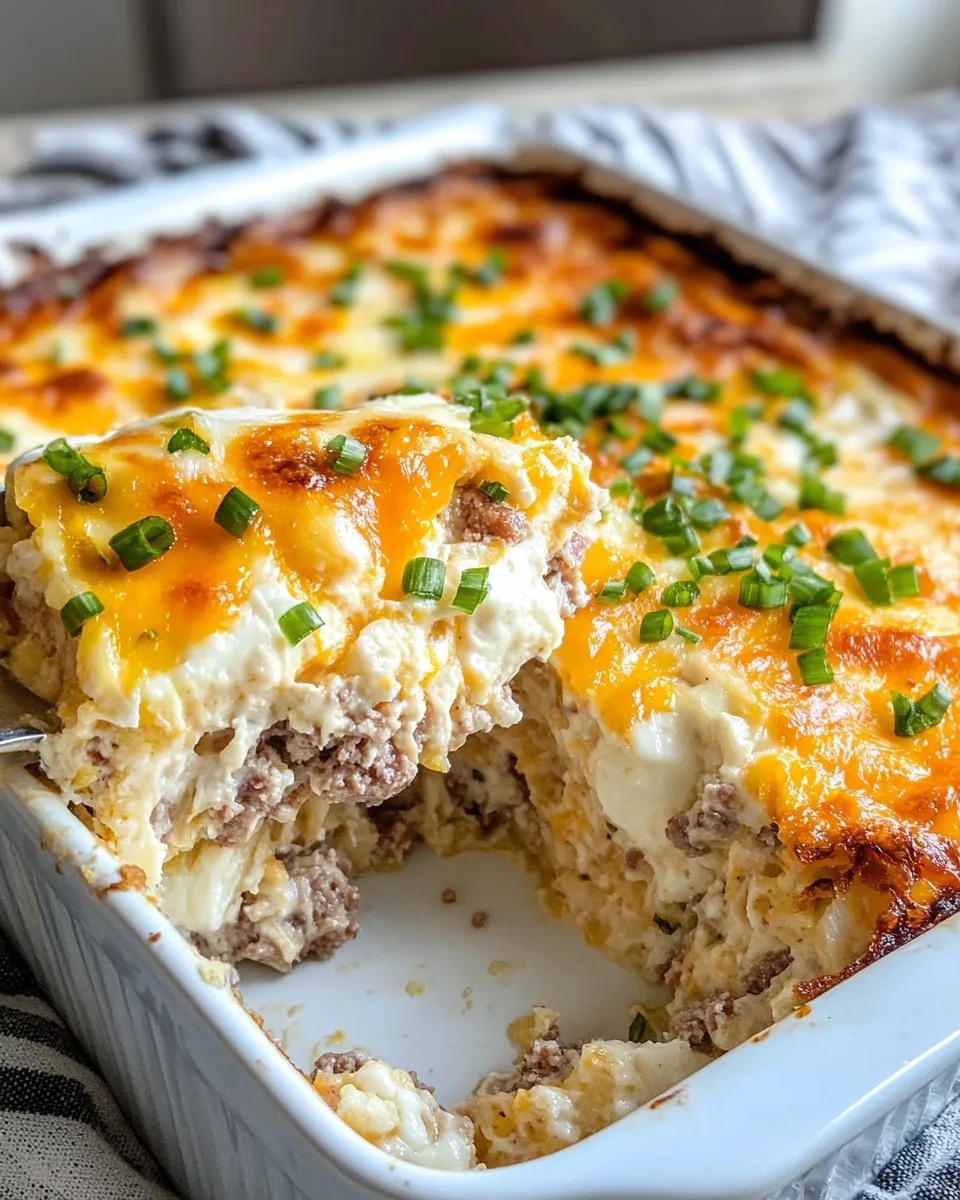 Delicious Sausage Egg And Cream Cheese Hashbrown Casserole dish photo
