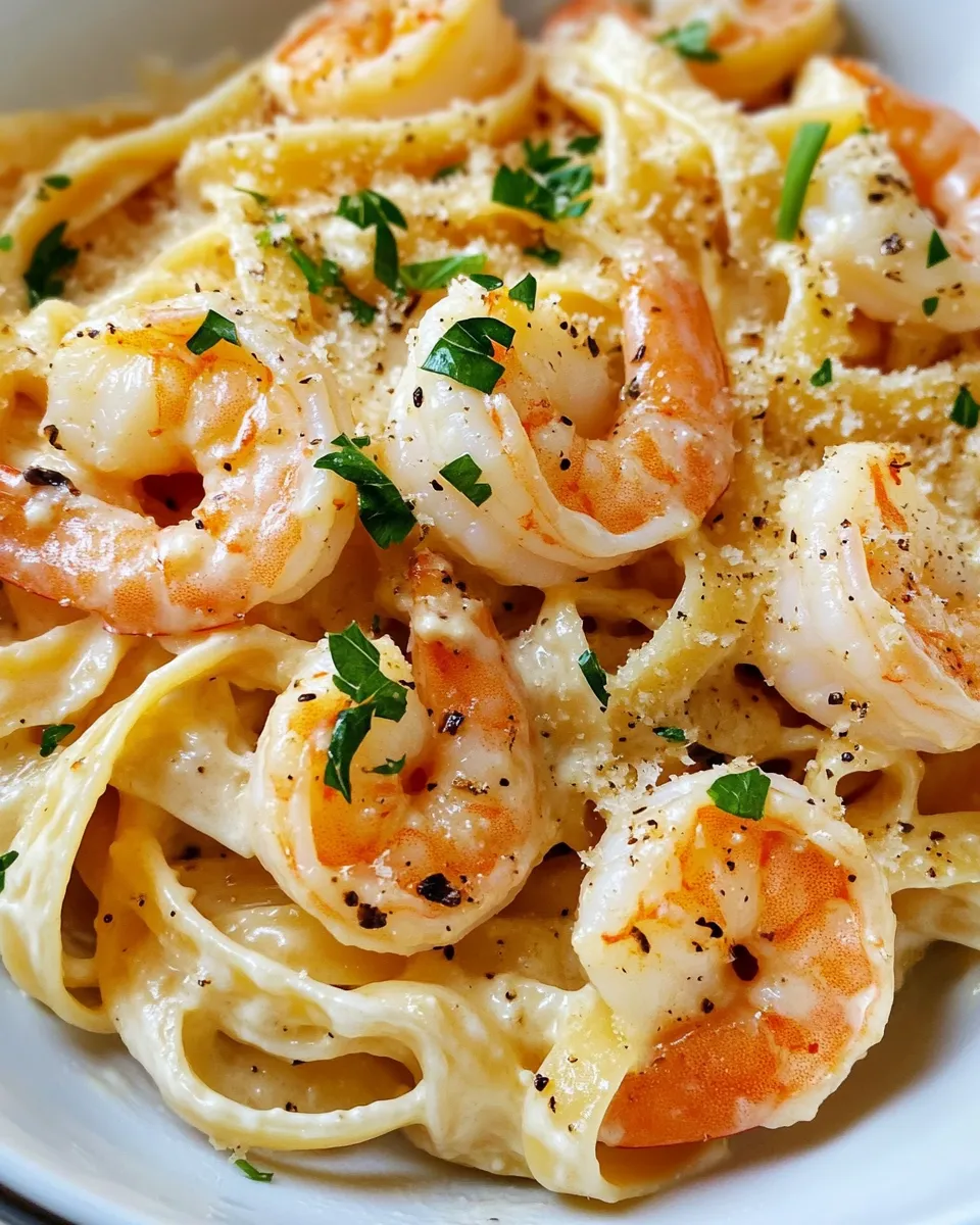 Easy Shrimp Alfredo Fettuccine food shot