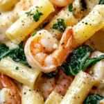 Homemade Shrimp and Spinach Creamy Rigatoni dish photo