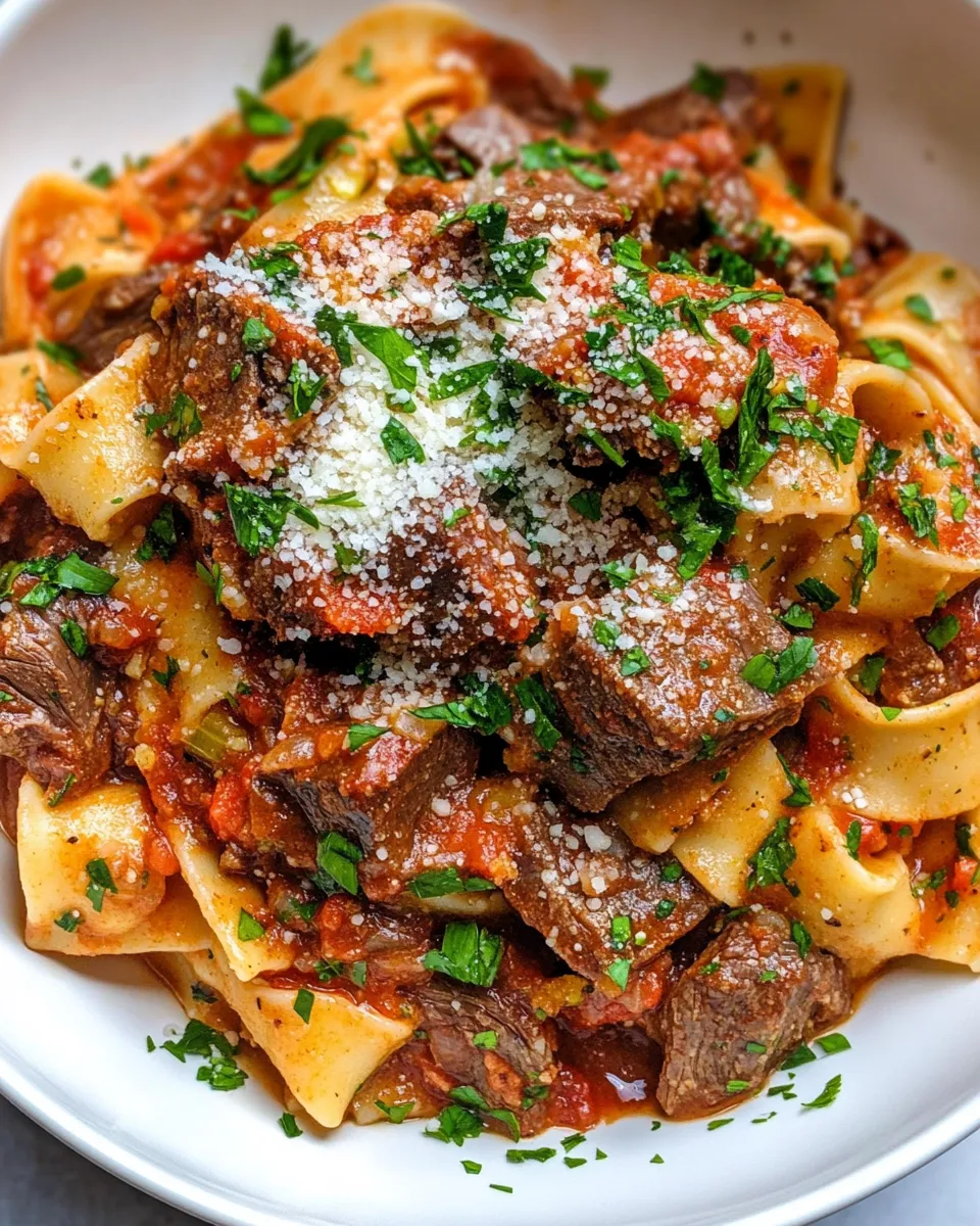 Easy Slow Cooker Beef Ragu Pasta food shot