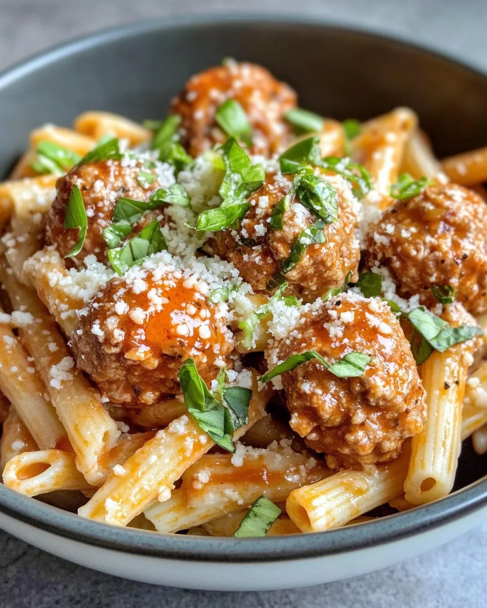 Homemade Spicy Buffalo Meatball Pasta photo