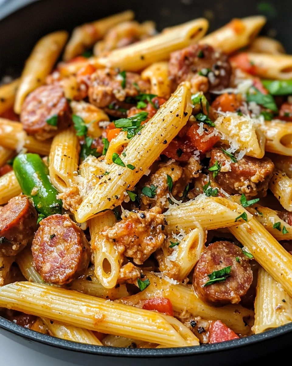 Delicious Spicy Cajun Andouille Sausage Pasta plate image