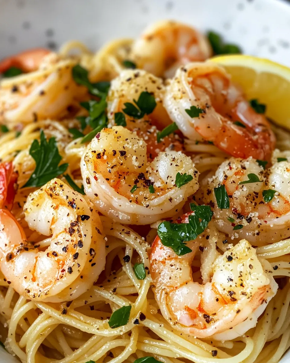 Delicious Spicy Garlic Chili Shrimp Pasta food shot