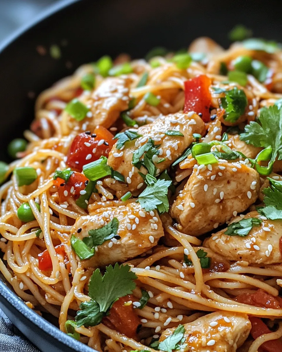 Homemade Spicy Thai Peanut Chicken Pasta photo