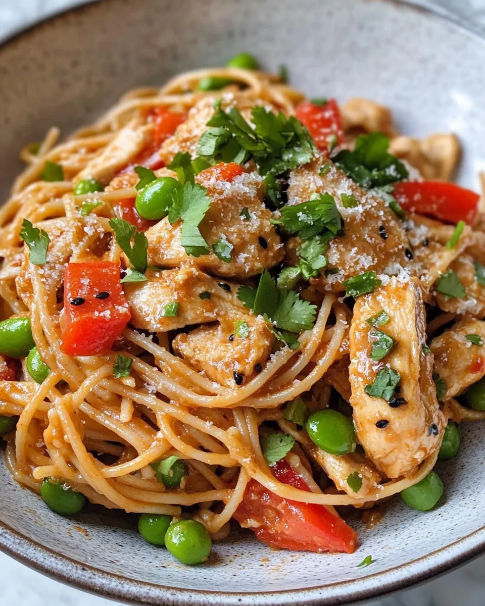 Classic Spicy Thai Peanut Chicken Pasta image