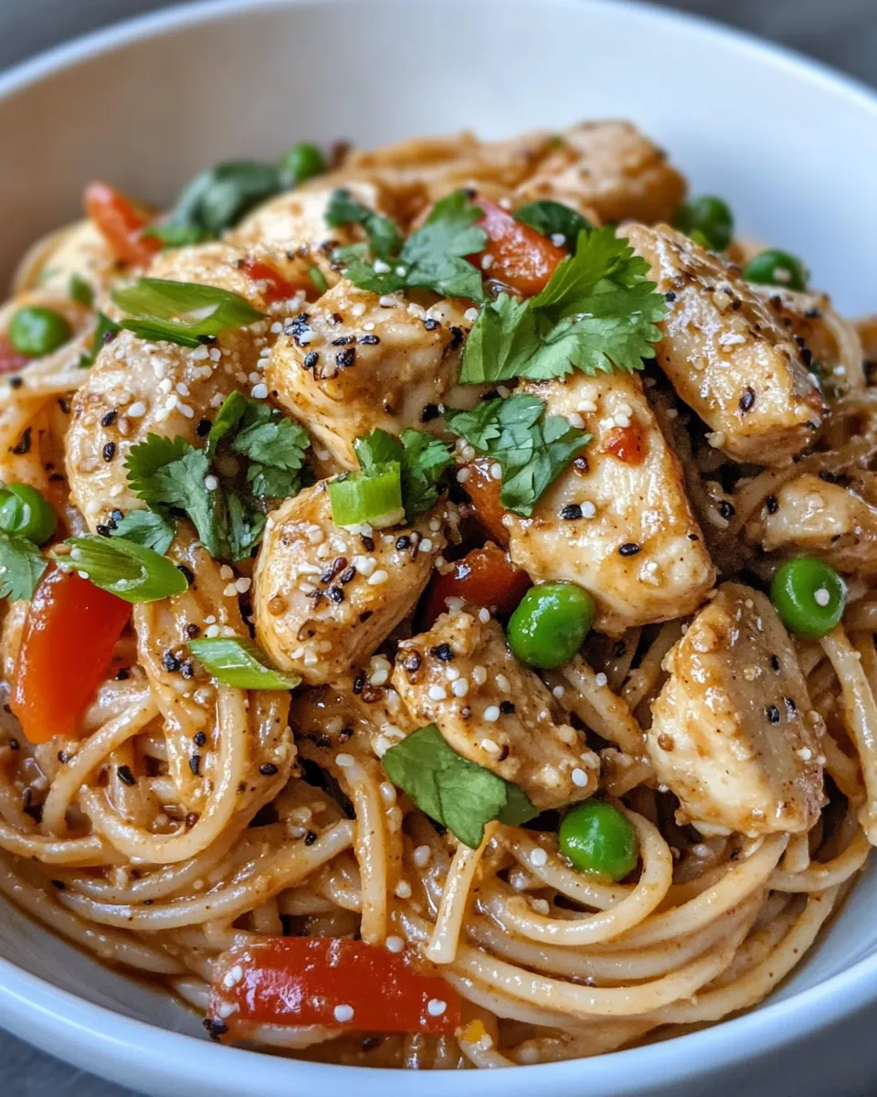 Delicious Spicy Thai Peanut Chicken Pasta dish photo