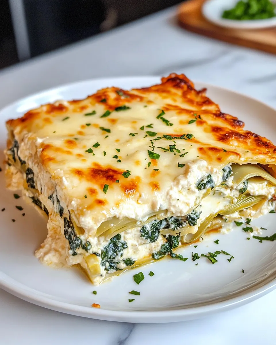 Classic Spinach Artichoke Alfredo Lasagna dish photo