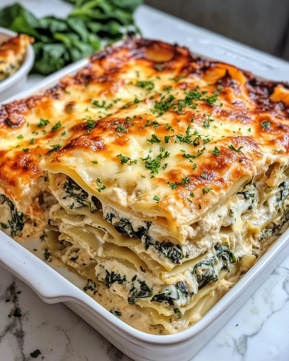 Easy Spinach Artichoke Alfredo Lasagna food shot