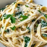 Homemade Spinach Artichoke Alfredo Pasta dish photo