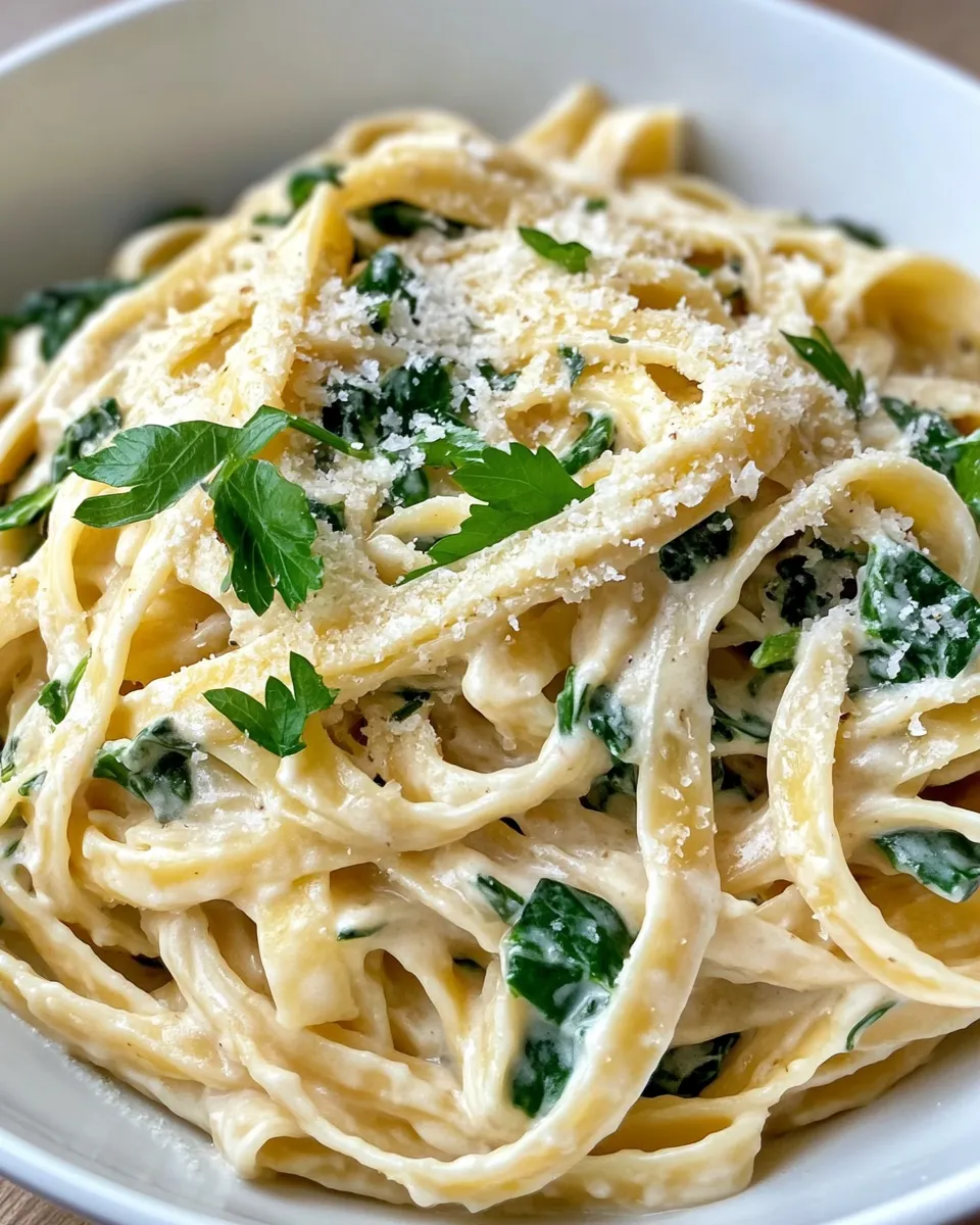 Homemade Spinach Artichoke Alfredo Pasta dish photo