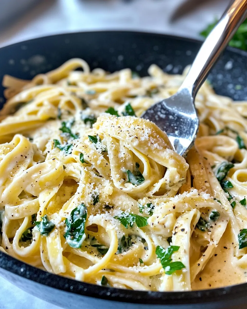 Easy Spinach Artichoke Alfredo Pasta food shot