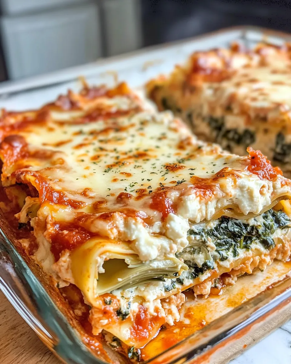 Easy Spinach Artichoke Lasagna Bake food shot