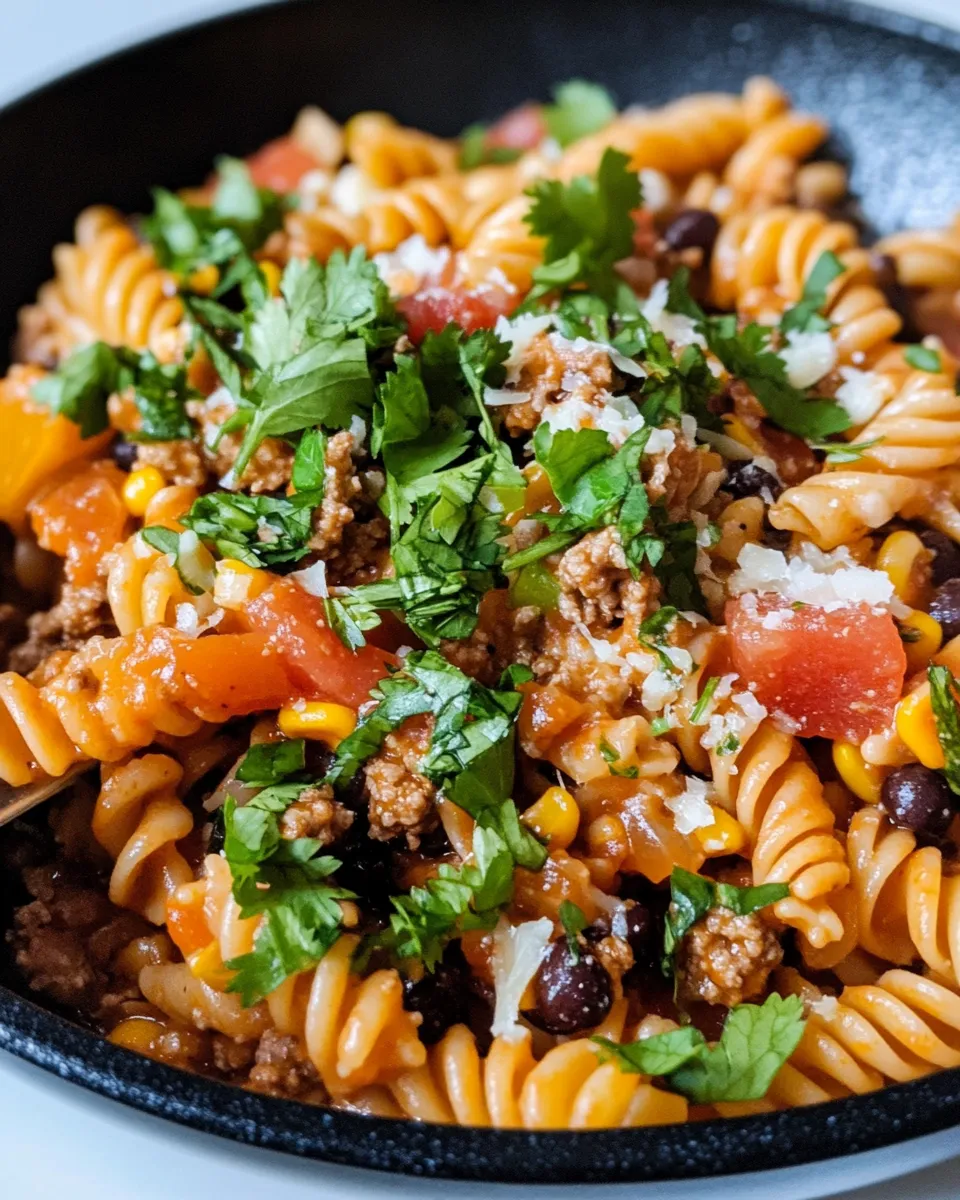 Delicious Tex-Mex Cheesy Taco Pasta plate image