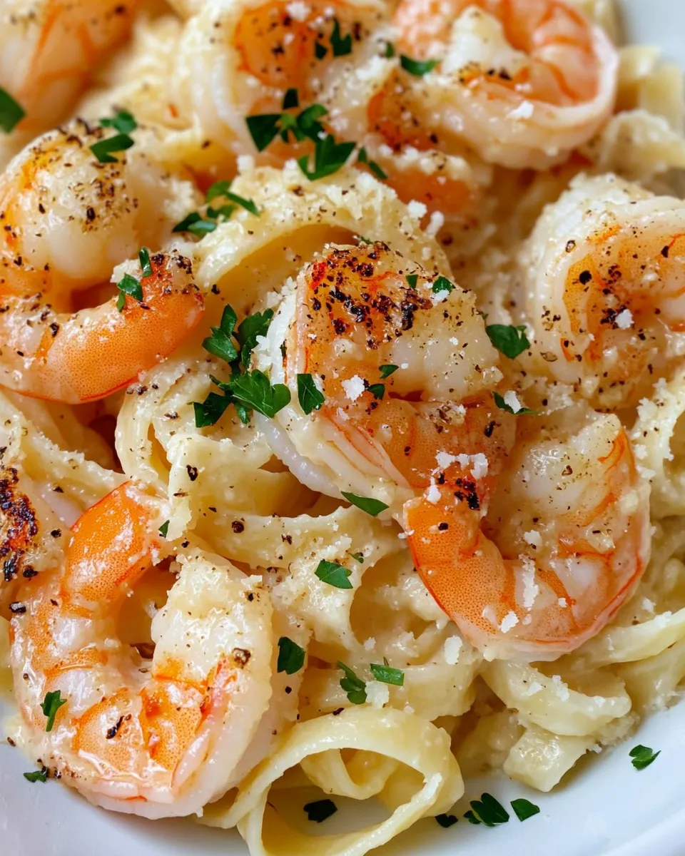 Easy The Best Creamy Garlic Shrimp Pasta food shot