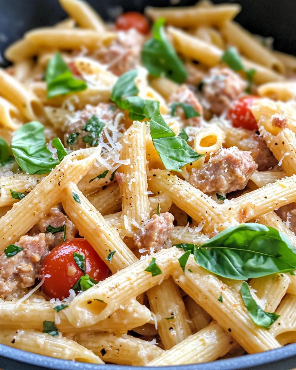 Quick Weeknight Creamy Sausage Pasta food shot