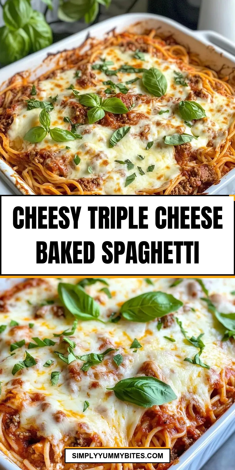 Savory Cheesy Triple Cheese Baked Spaghetti