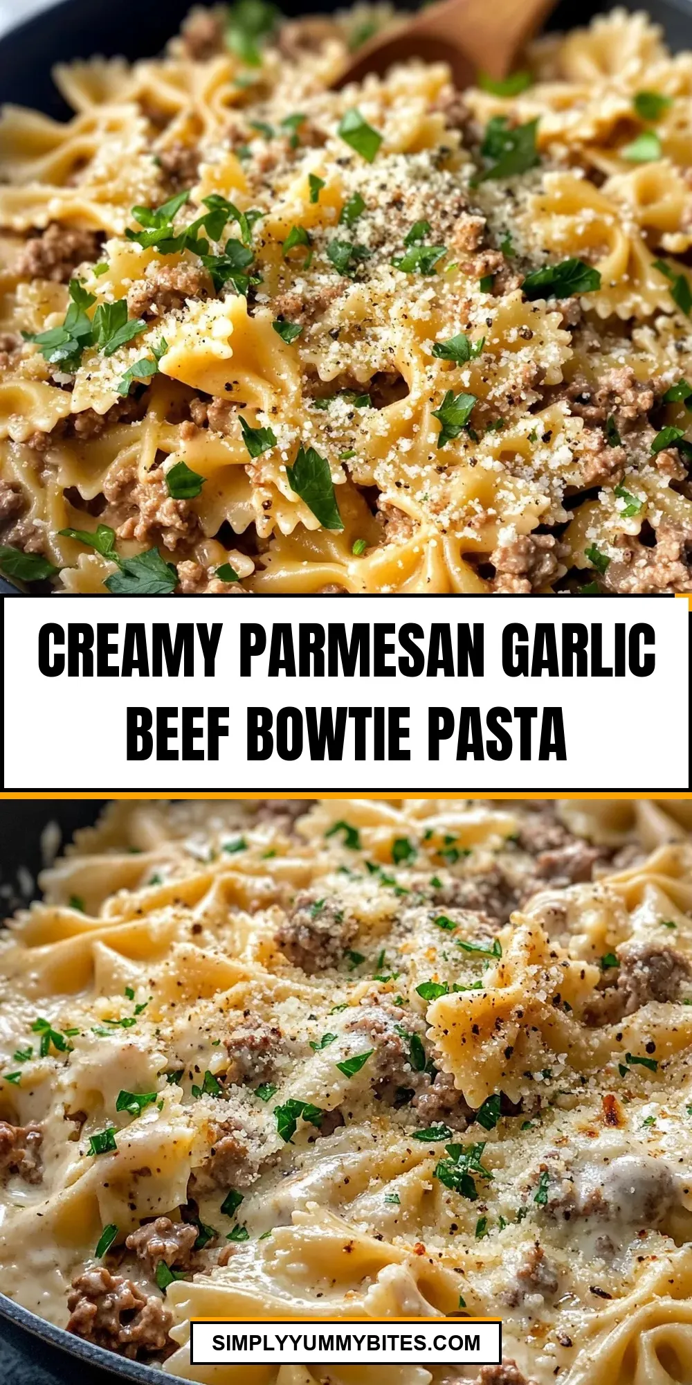 The Best Creamy Parmesan Garlic Beef Bowtie Pasta