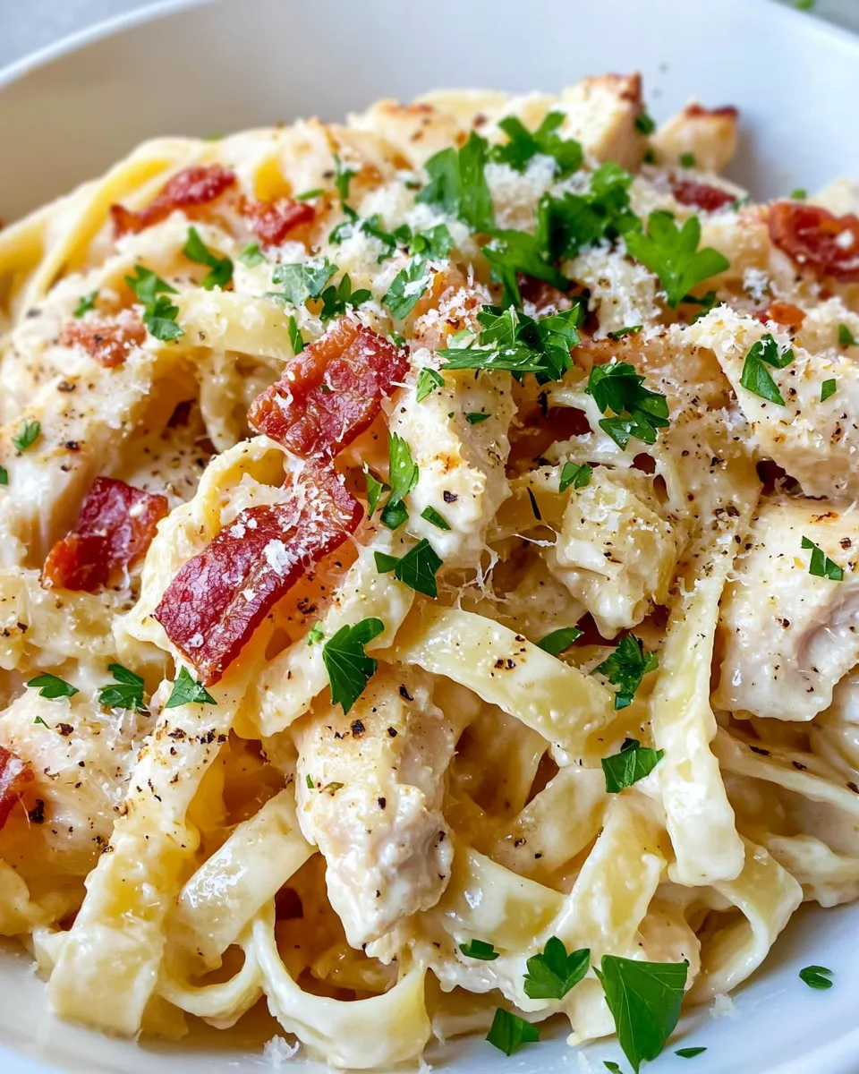 Homemade Baked Chicken Carbonara Pasta photo