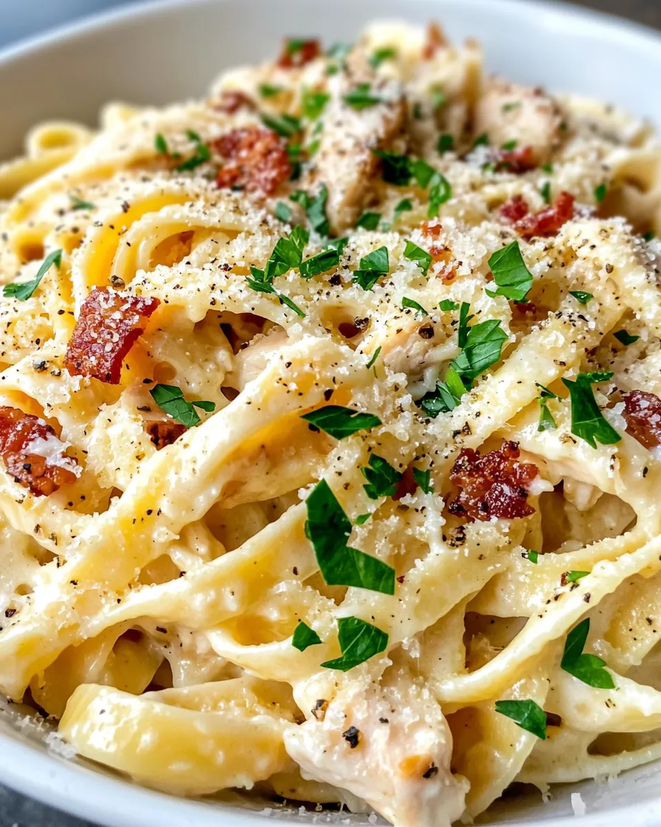 Delicious Baked Chicken Carbonara Pasta dish photo