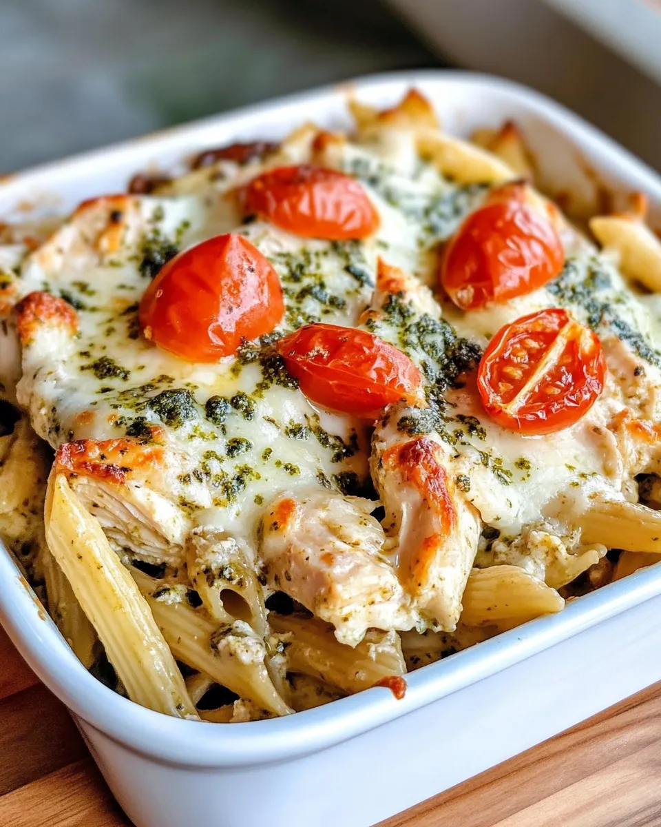 Classic Baked Chicken Pesto Alfredo Casserole dish photo
