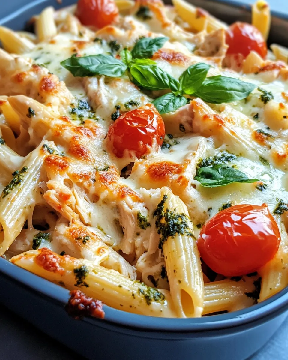 Easy Baked Chicken Pesto Alfredo Casserole food shot