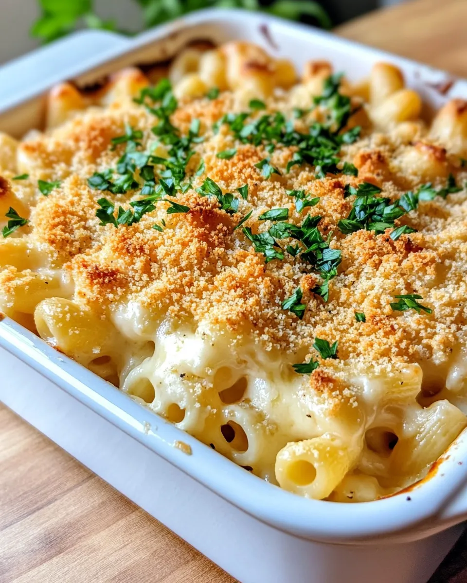 Easy Baked Four-Cheese Macaroni Casserole food shot