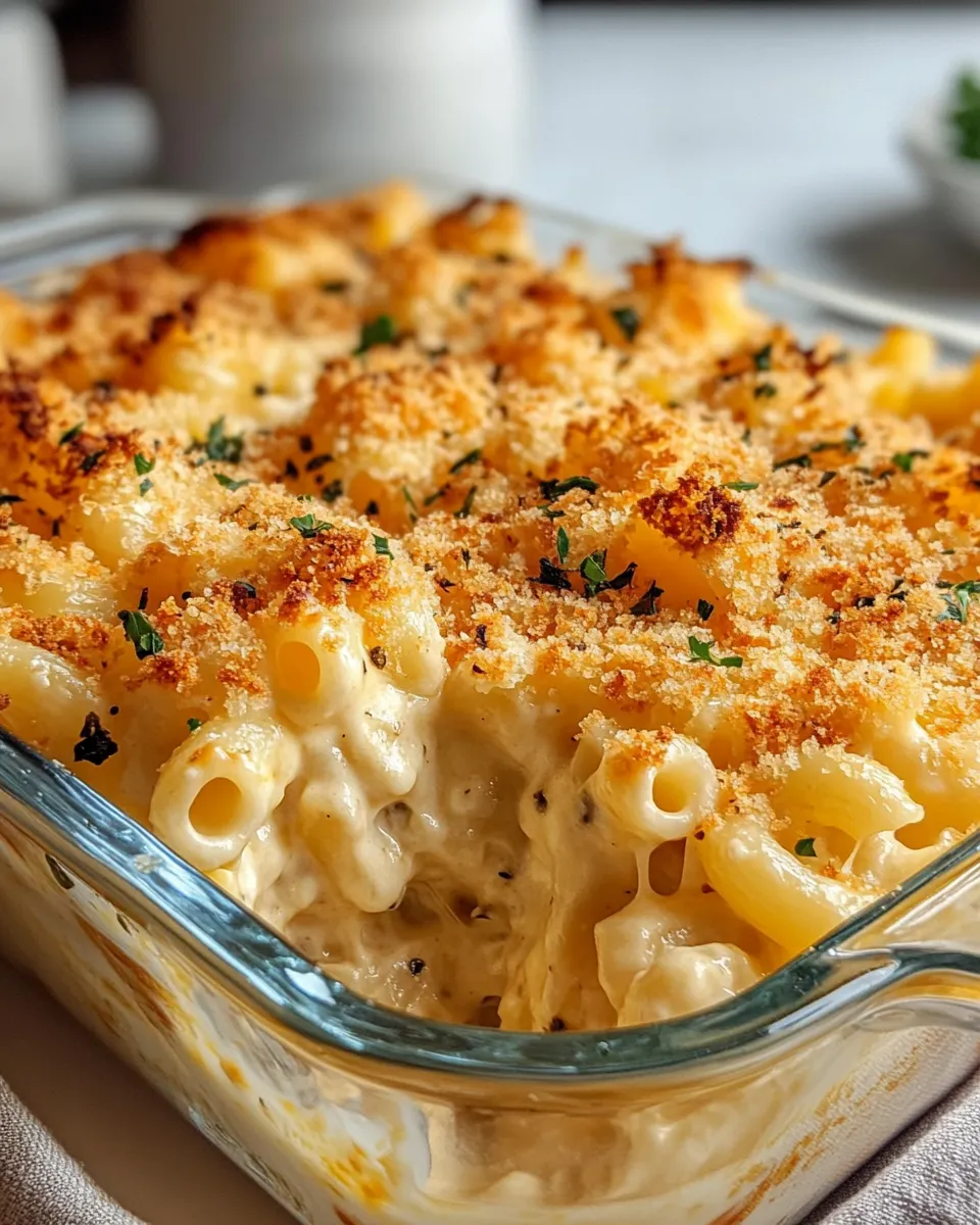 Delicious Baked Four-Cheese Macaroni Casserole plate image