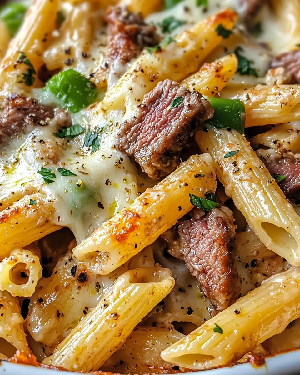 Homemade Baked Philly Cheesesteak Pasta recipe photo
