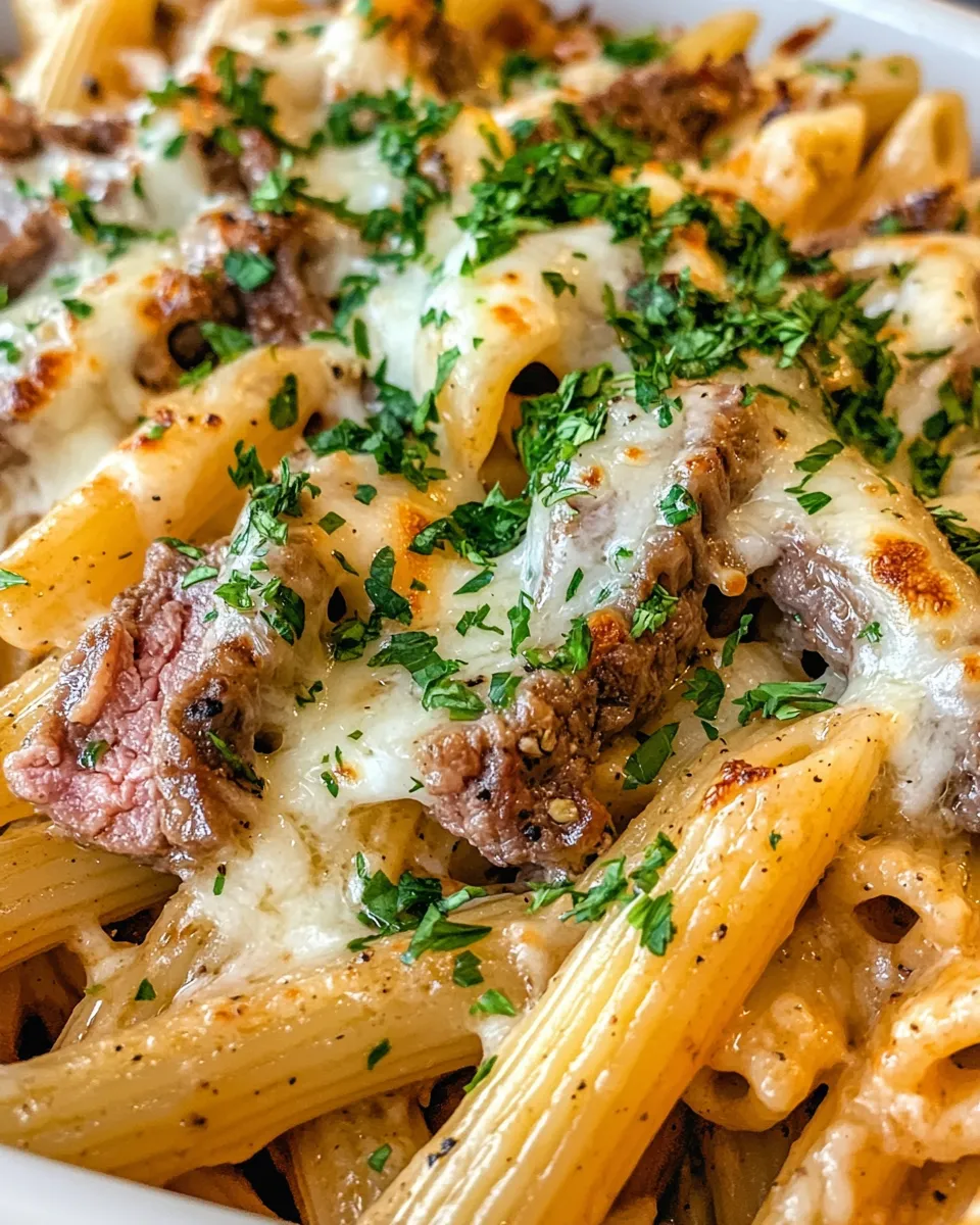 Classic Baked Philly Cheesesteak Pasta dish photo