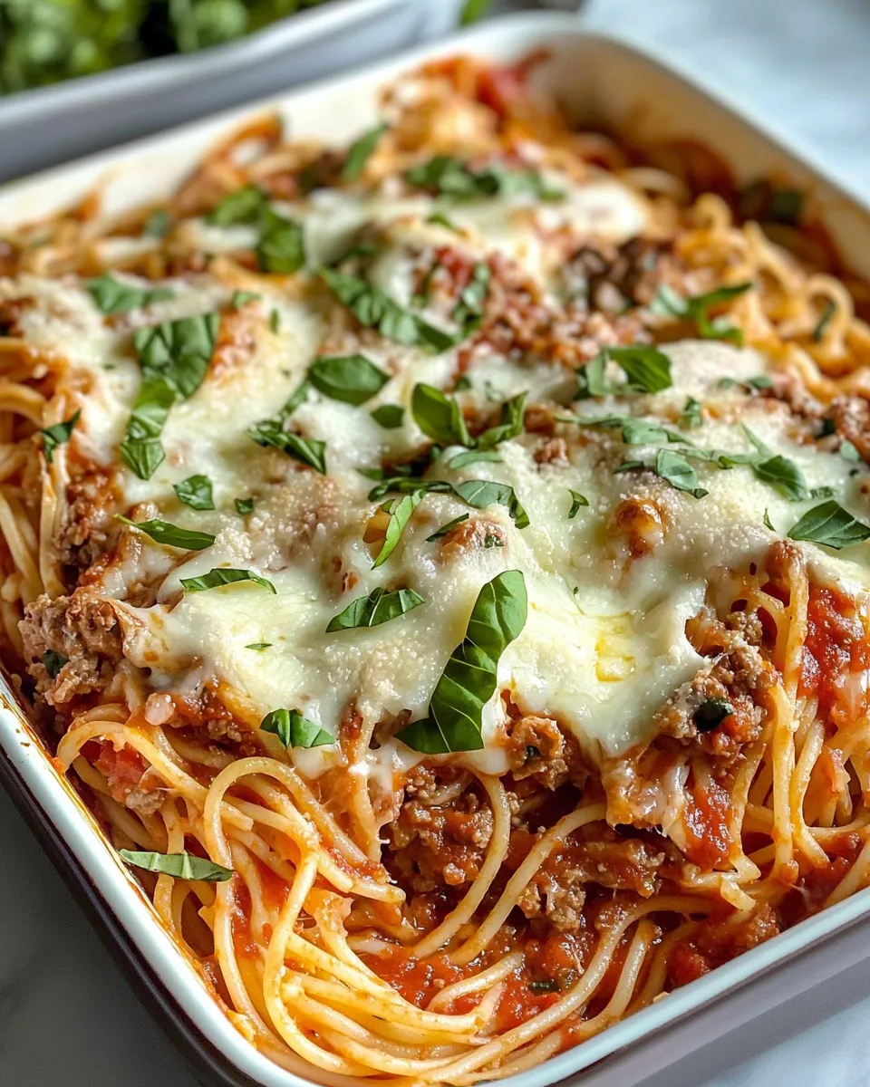 Easy Baked Spaghetti with Creamy Tomato Sauce food shot