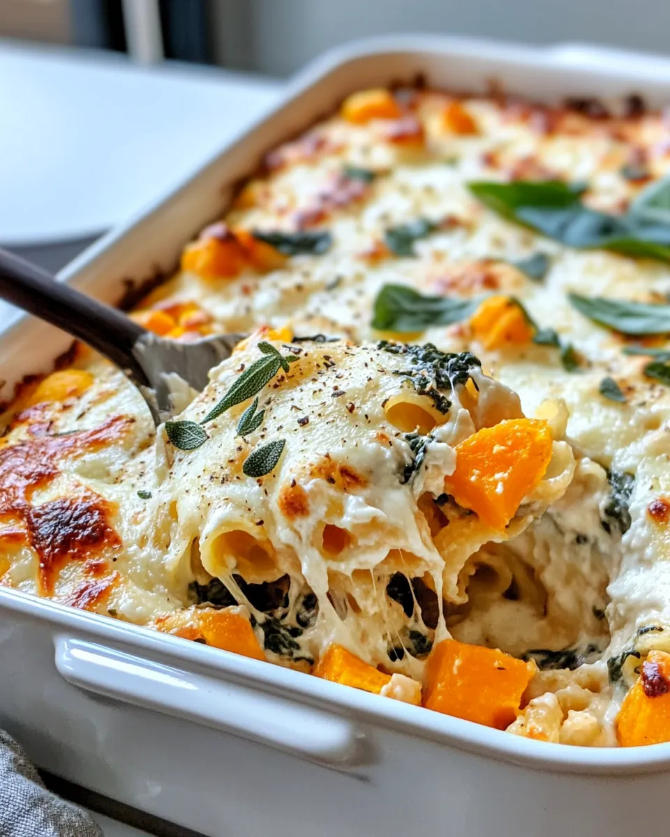 Easy Butternut Squash Sage Pasta Bake food shot