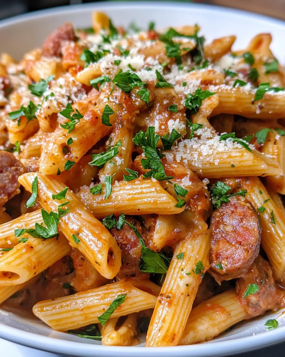 Delicious Cajun Andouille Sausage Pasta Bake plate image