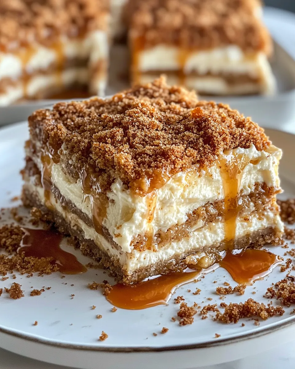 Delicious Caramel Apple Cheesecake Bars food shot