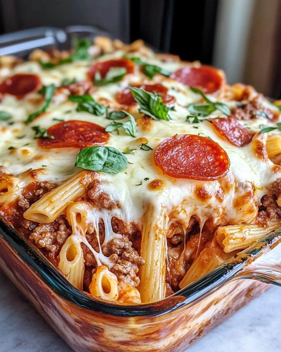 Easy Cheesy Beef & Pepperoni Pasta Bake food shot