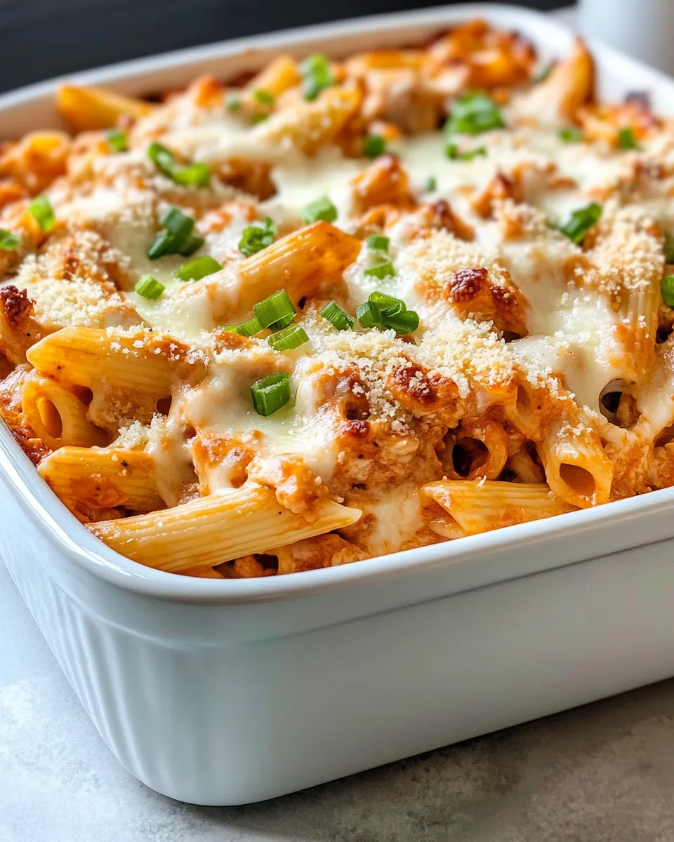 Easy Cheesy Buffalo Ranch Pasta Bake food shot
