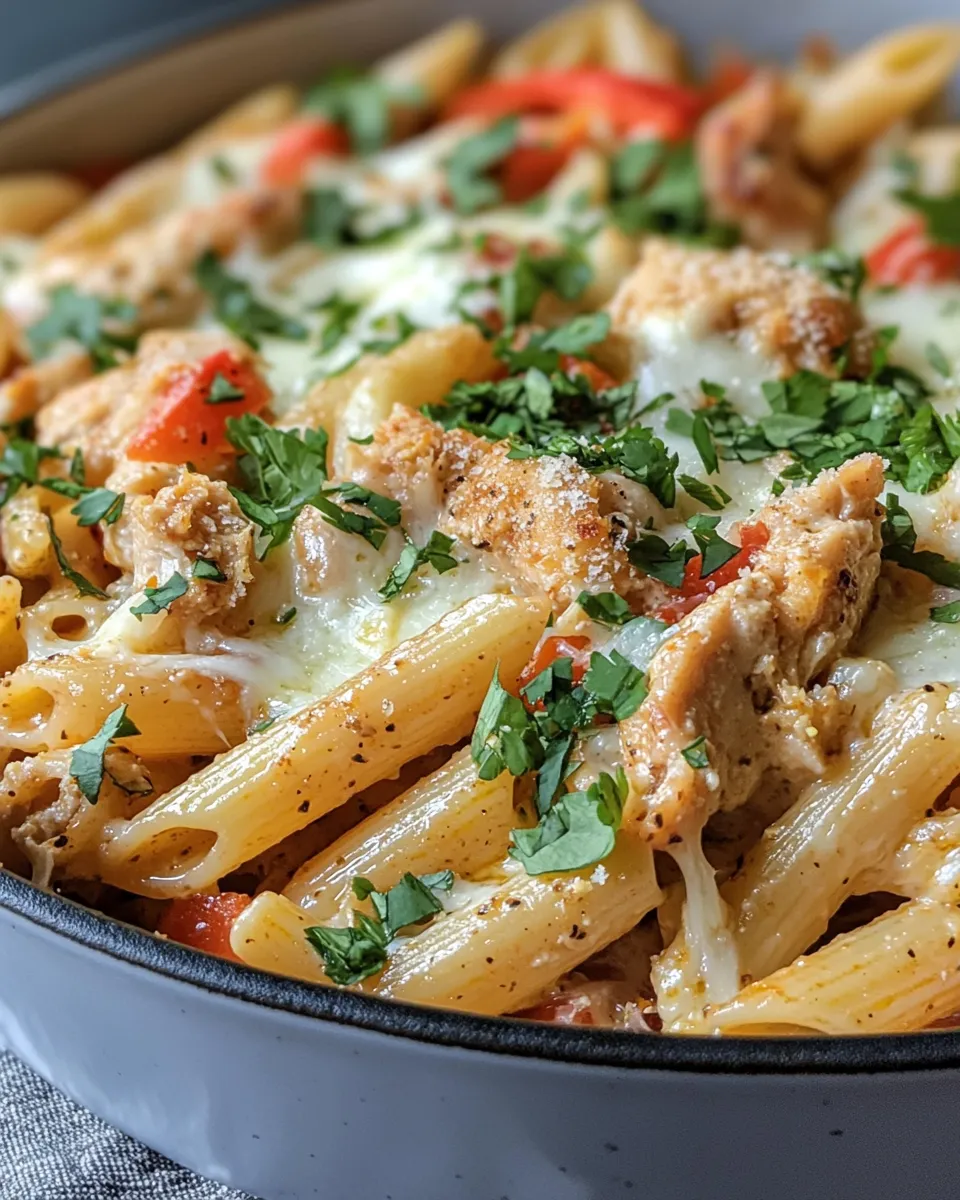 Easy Cheesy Chicken Fajita Pasta Casserole food shot