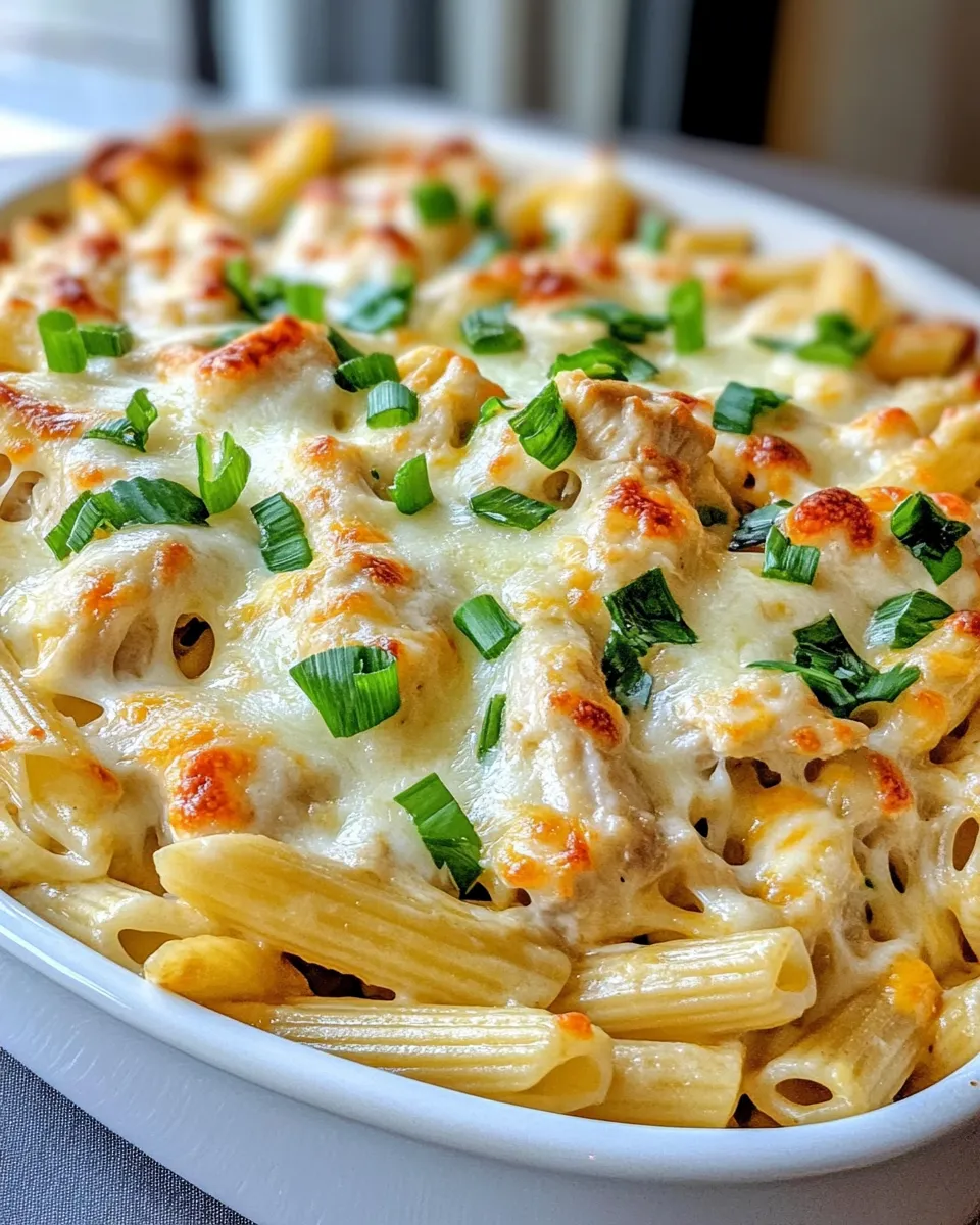 Classic Cheesy Chicken Poblano Penne Bake dish photo
