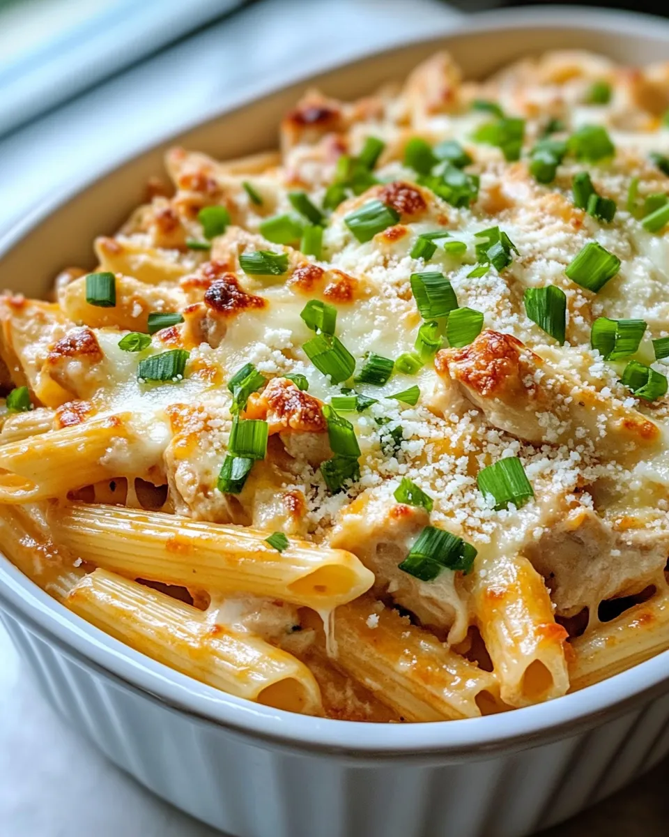 Easy Cheesy Chicken Poblano Penne Bake food shot