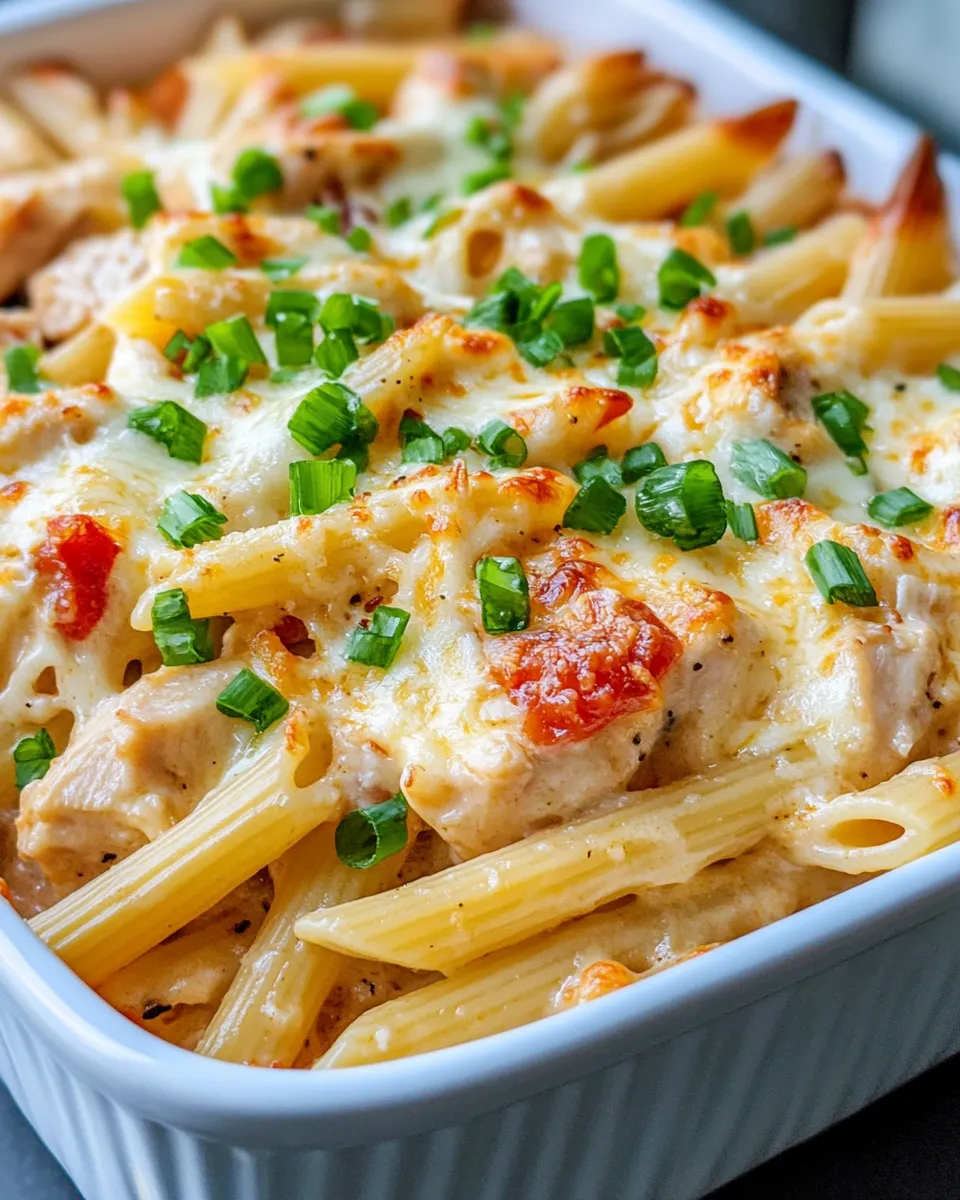 Delicious Cheesy Chicken Poblano Penne Bake plate image