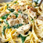 Homemade Cheesy Chicken Spinach Alfredo Pasta recipe photo
