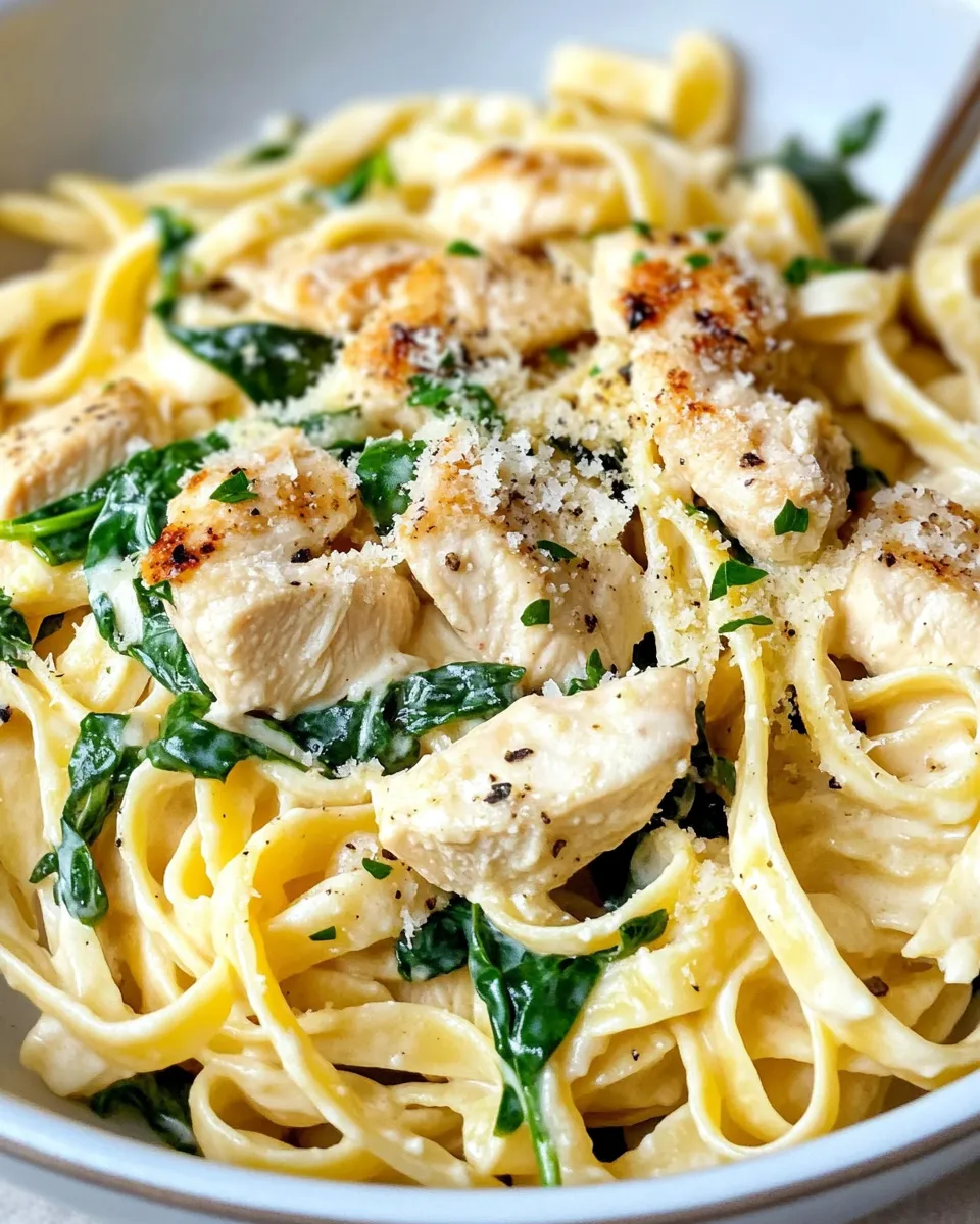 Homemade Cheesy Chicken Spinach Alfredo Pasta recipe photo