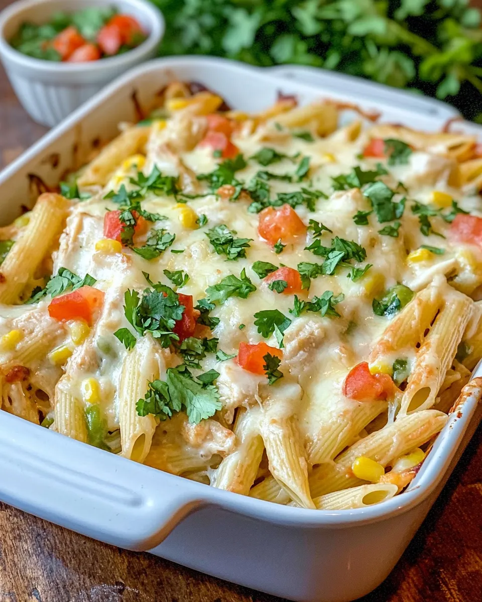 Easy Cheesy Chicken Verde Pasta Bake food shot