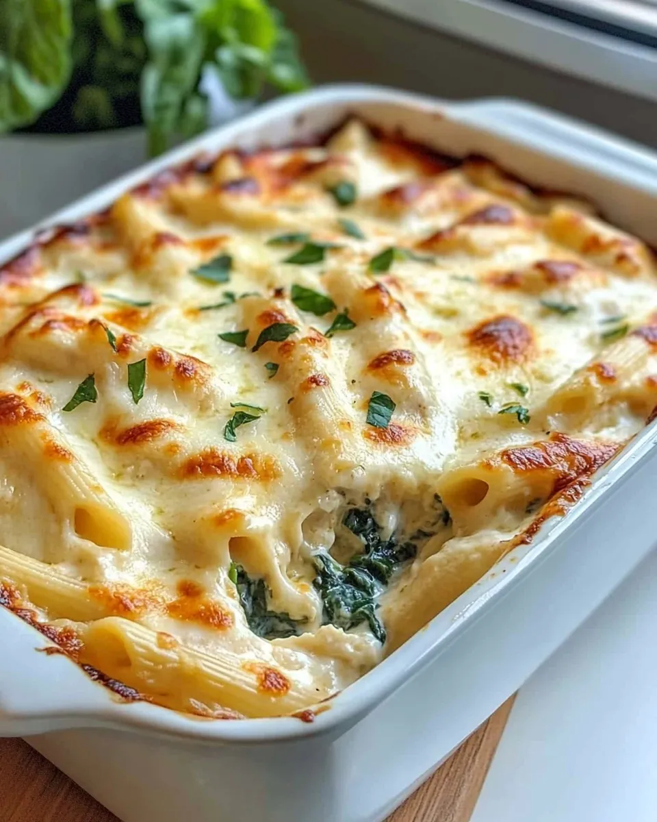Classic Cheesy Chicken & Spinach Alfredo Bake dish photo