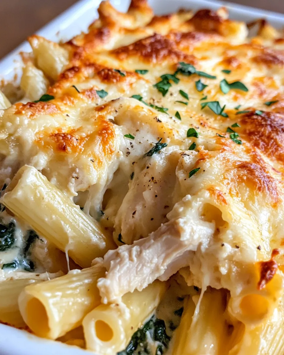 Delicious Cheesy Chicken & Spinach Alfredo Bake picture