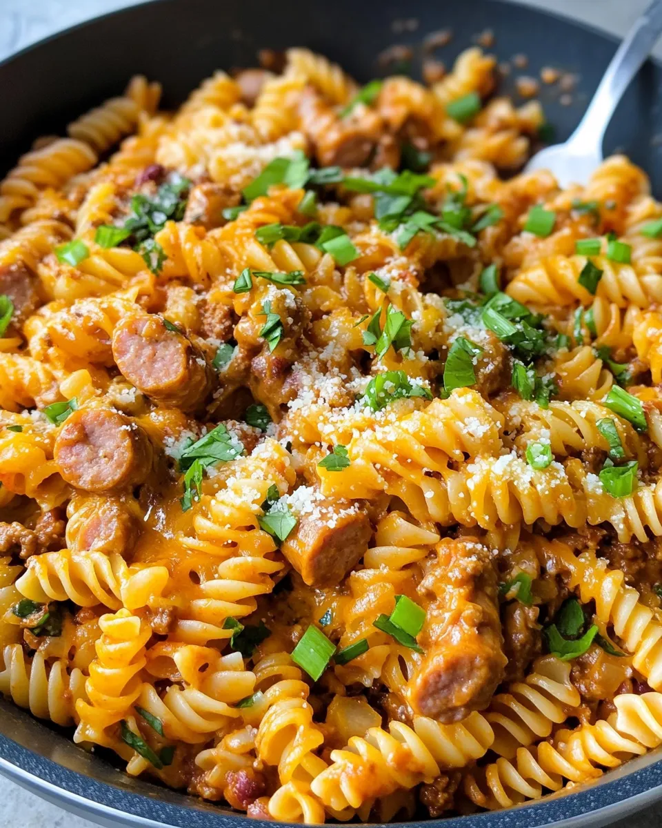 Easy Cheesy Chili Cheese Dog Pasta food shot