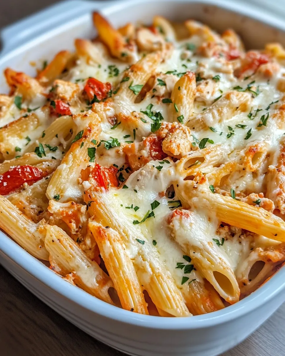 Delicious Cheesy Garlic Bread Pasta Bake food shot