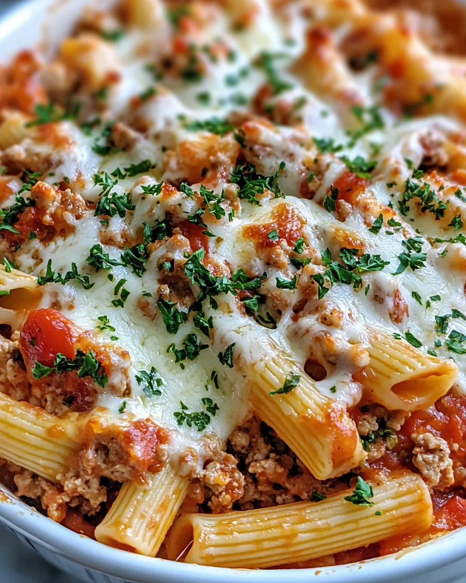 Easy Cheesy Ground Turkey Pasta Casserole food shot